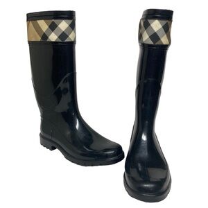 Burberry Crosshill Black Nova Check Rain Boots Size 39